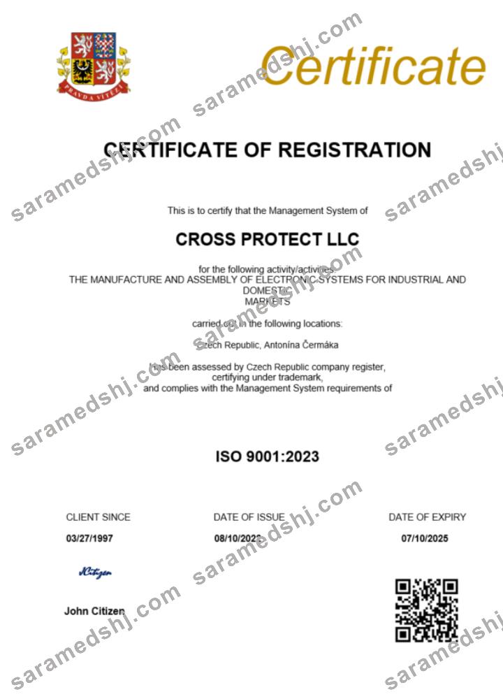 Czech Republic certificate of registration Word and PDF template